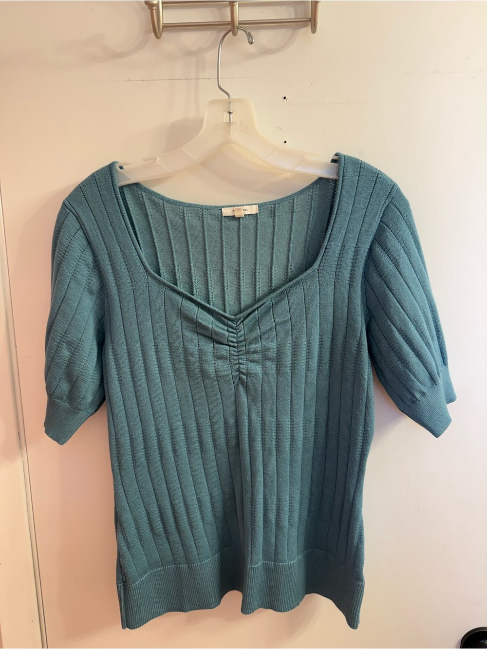 Maurices Teal Ribbed Short-Sleeve Knit Top Flattering size Medium